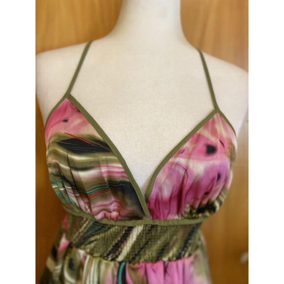 BCBGMAXAZRIA psychedelic Multi Spaghetti Ruffle open Back Maxi Dress Sizes XS/S - Picture 4 of 13